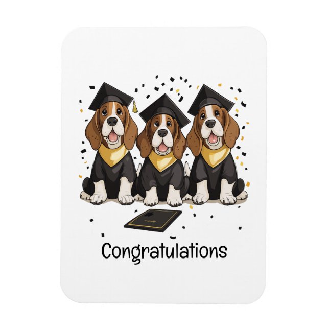 Imán Felicitaciones Graduación de perros hondos Basset (Vertical)
