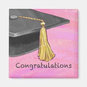 Imán Felicitaciones Graduado Negro y Rosa