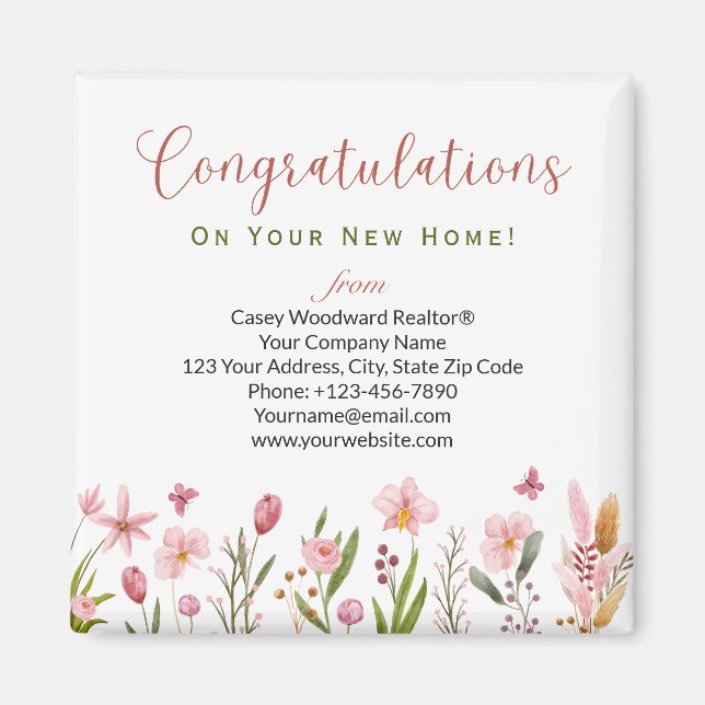 Imán Felicitaciones personalizadas Realtor Floral (Frente)