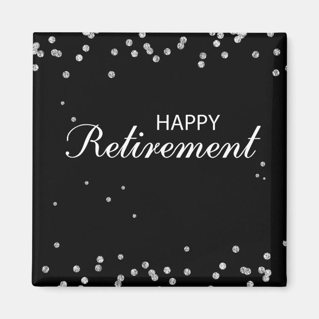 Imán Felicitaciones por retiro negro con chispa de plat (Frente)