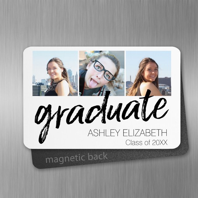 Imán Felicitaciones Senior 3 Photo for Graduation (Personalized fridge magnet - add photos and text)
