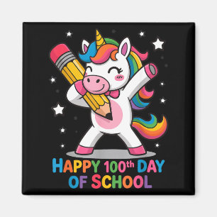 Imán Feliz 100º Día De Escuela Lindo Unicornio Arcoíris