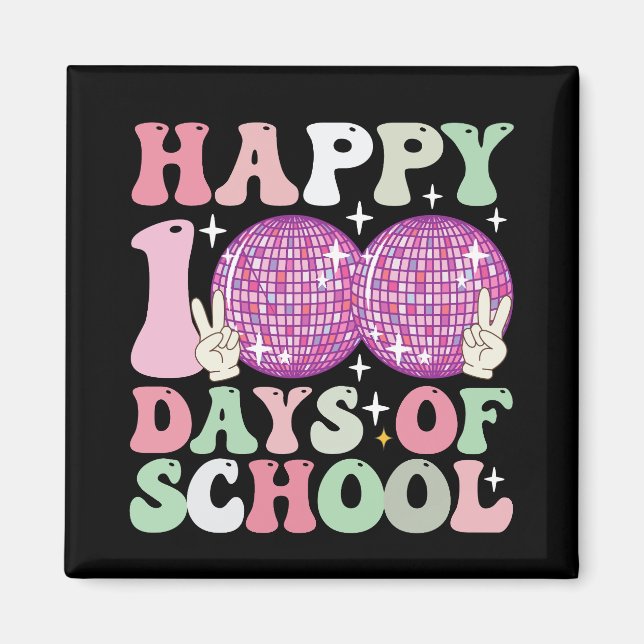 Imán Feliz 100 Días De Escuela Bola De Disco Groovy Ret (Frente)