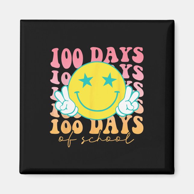 Imán Feliz 100 Días De Escuela Feliz Sonriente Face Ret (Frente)