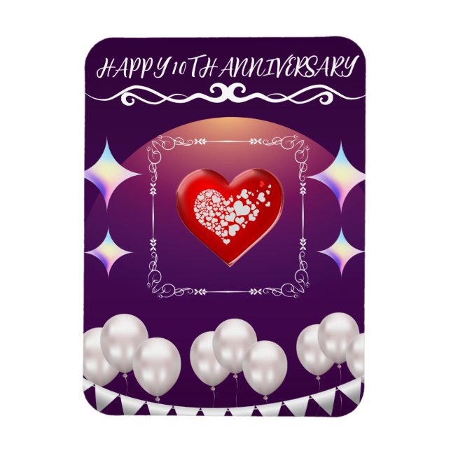 Imán Feliz 10° aniversario Elegante Boho Balloon Blue (Vertical)