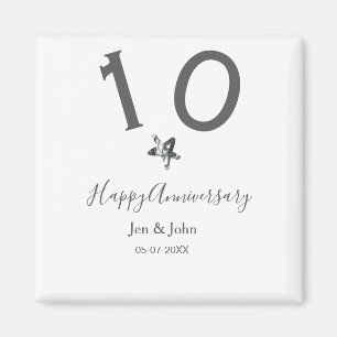 Imán Feliz 10 aniversario fecha estrella metalizado gri