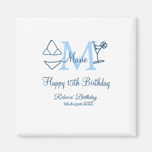 Imán Feliz 15 cumpleaños azul añadir nombre monograma b