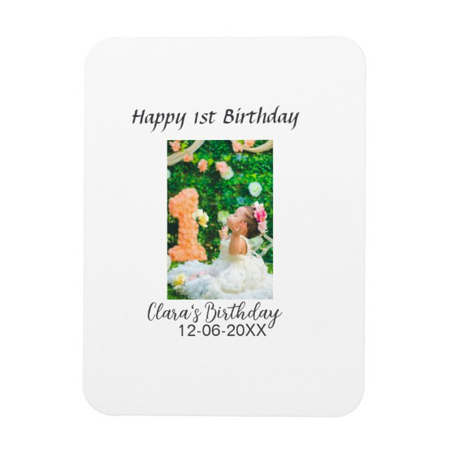 Imán Feliz 1° cumpleaños foto simple y elegante moda (Vertical)