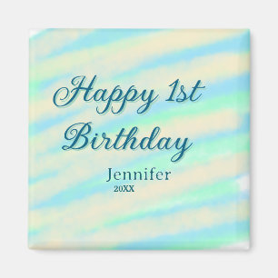 Imán Feliz 1er cumpleaños niños bebé azul verde pastel 