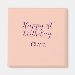 Imán Feliz 1er cumpleaños nombre boho retro naranja púr