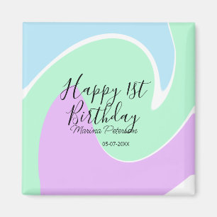 Imán Feliz 1er cumpleaños rosa verde azul acrílico derr
