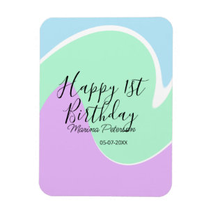 Imán Feliz 1er cumpleaños rosa verde azul acrílico derr