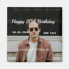Imán Feliz 20 cumpleaños foto simple añadir nombre fech