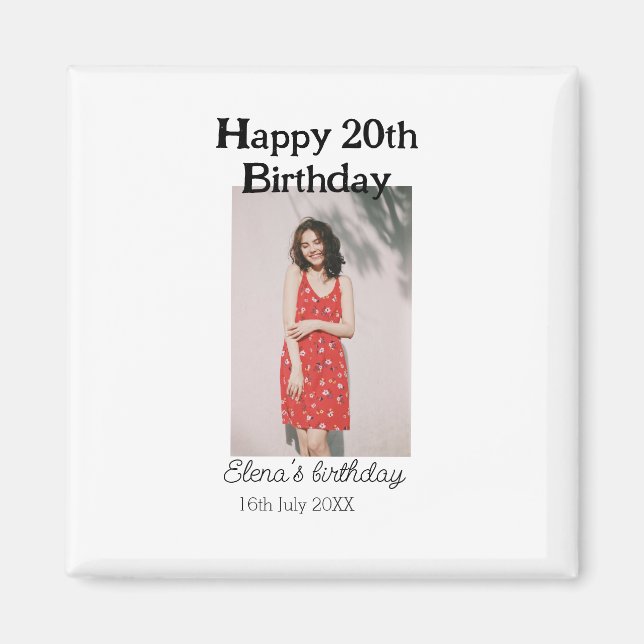 Imán Feliz 20 cumpleaños foto simple moderna mínima (Frente)