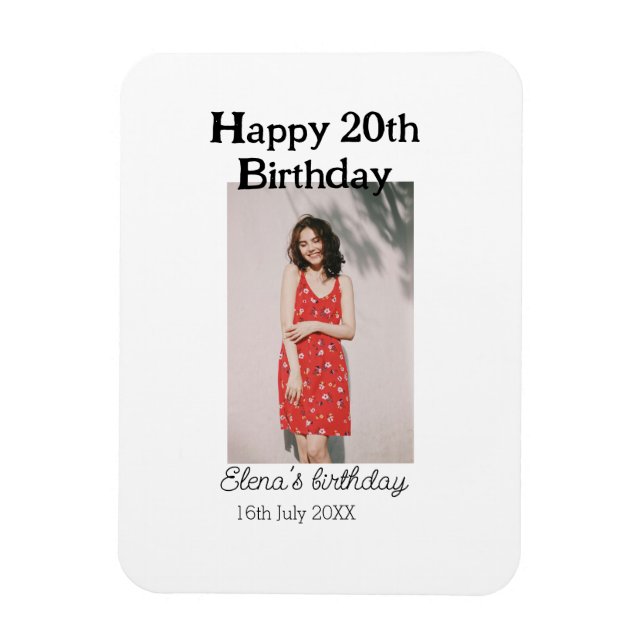 Imán Feliz 20 cumpleaños foto simple moderna mínima (Vertical)