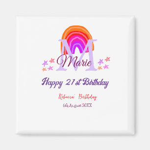 Imán Feliz 21 cumpleaños color rosa añadir nombre en ar