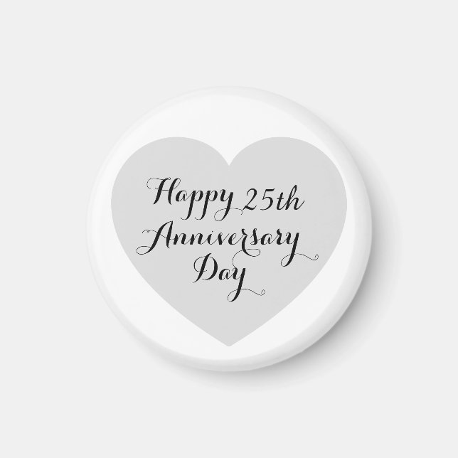 Imán Feliz 25 Aniversario Corazón De Plata Elegante Sim (Frente)