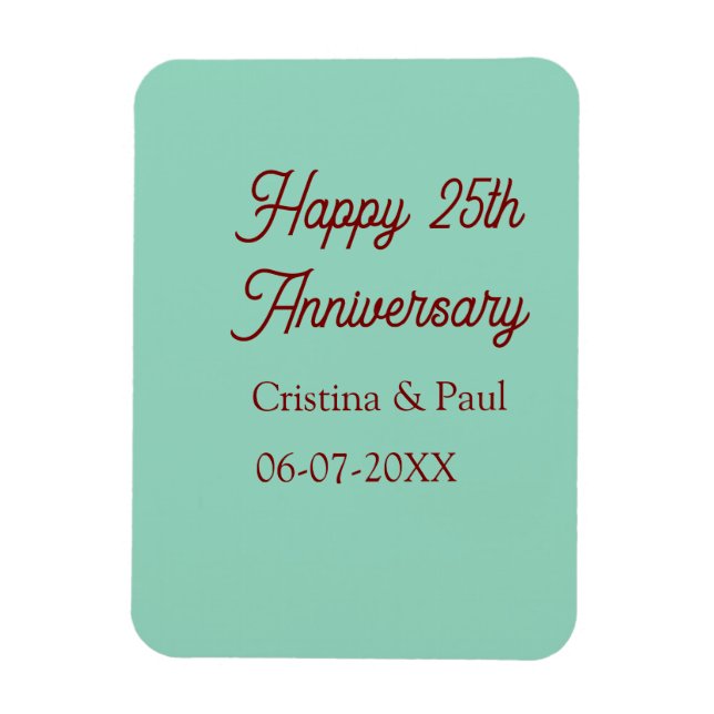 Imán Feliz 25 aniversario verde pastel boho retró (Vertical)