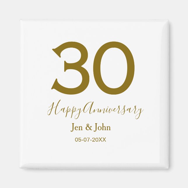 Imán Feliz 30 aniversario fecha de la cita dorada negri (Frente)