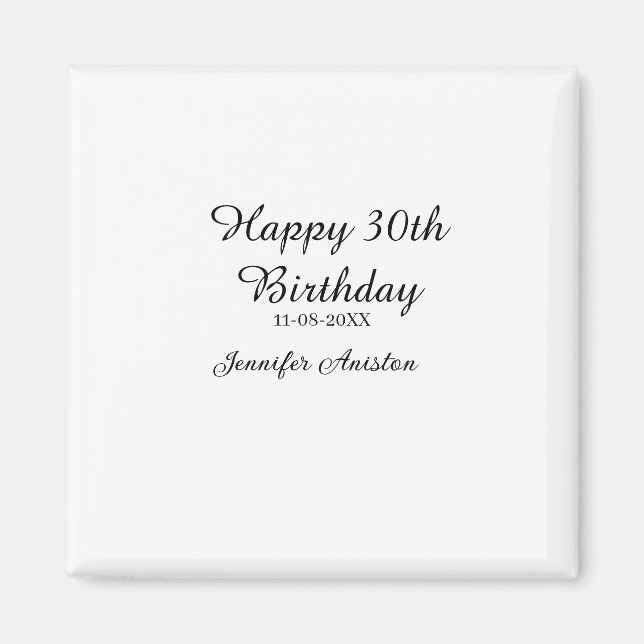 Imán Feliz 30 cumpleaños agregar fecha elegante simple (Frente)