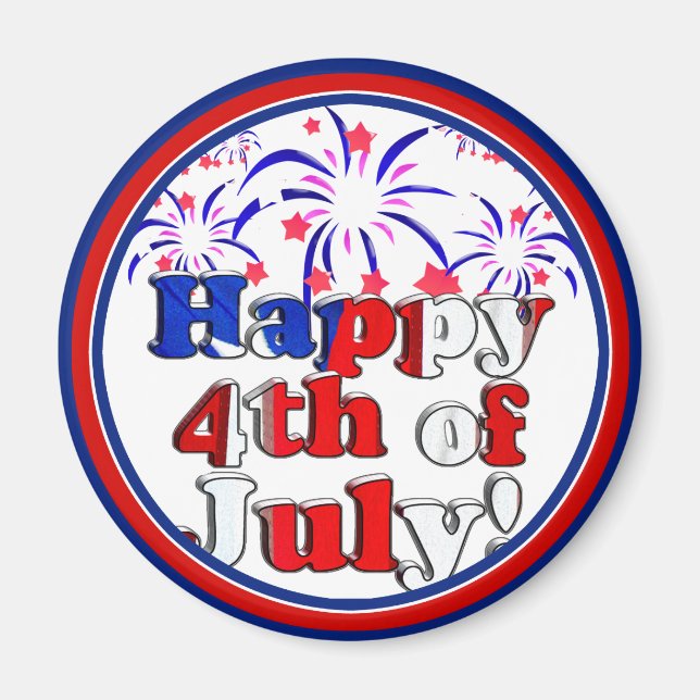 Imán Feliz 4 de julio con fuegos artificiales (Frente)