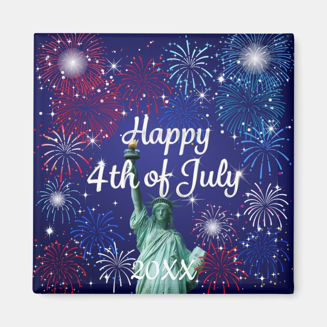 Imán Feliz 4 de julio de fuegos artificiales (Frente)