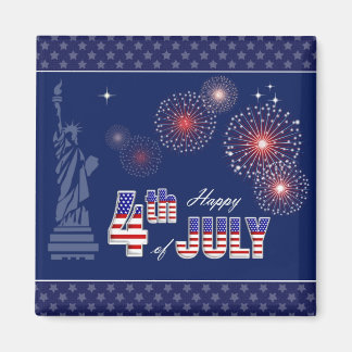 Imán Feliz 4 de julio. Estatua de la libertad y fuegos 