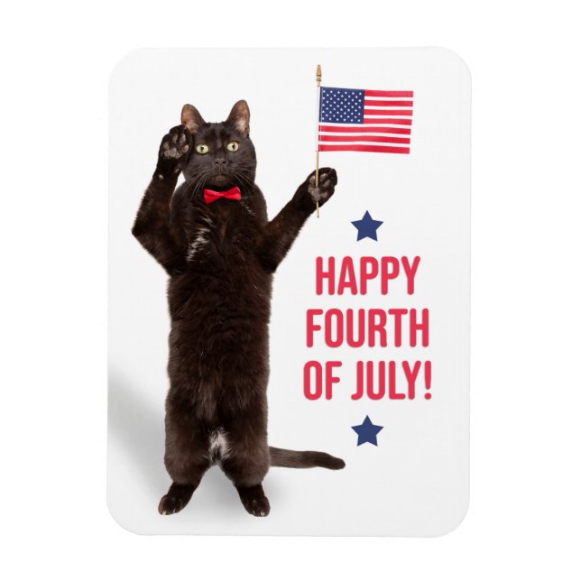 Imán Feliz 4 de julio, festividad de un gato con bander (Vertical)