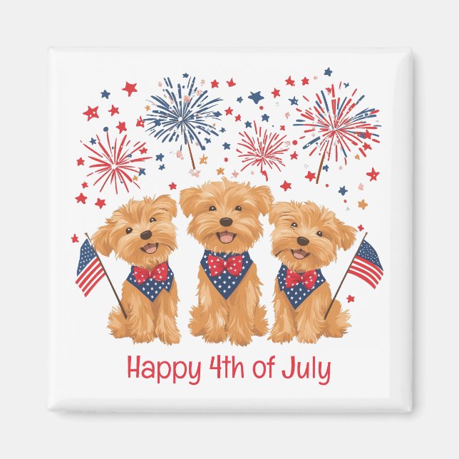 Imán Feliz 4 de Julio Perros Yorkie (Frente)