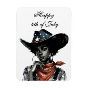 Imán Feliz 4 de julio vaquera afroamericana