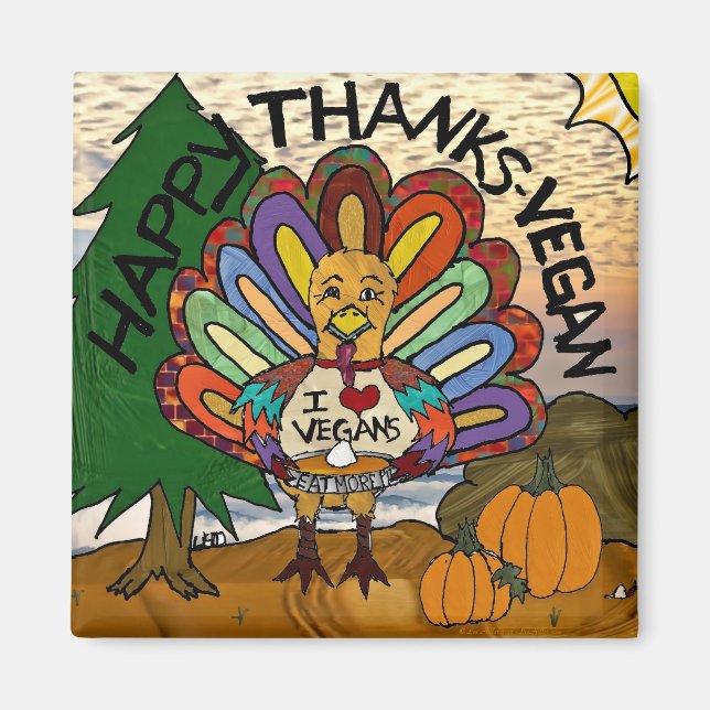 Imán Feliz agradecimiento a Vegan Acción de Gracias Tur (Frente)