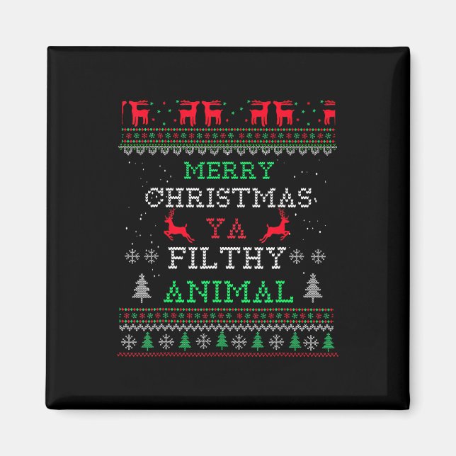 Imán Feliz animal navideño ya Navidad Familia Pajama (Frente)