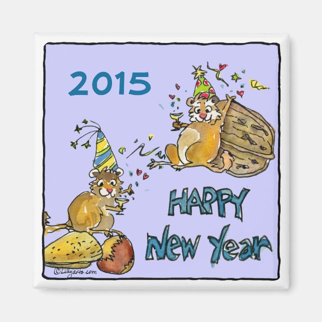 Imán Feliz Año Nuevo 2015 Chipmunks Personalizado Magne (Frente)