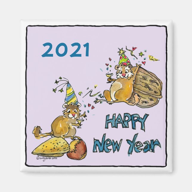 Imán Feliz Año Nuevo 2021 Chipmunks Personalizado Magne (Frente)