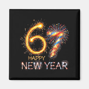 Imán Feliz Año Nuevo 2026 67 cumpleaños Fuegos artifici