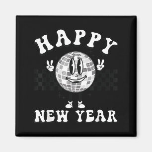 Imán Feliz Año Nuevo 2026 a cuadros Bola de Disco Año N