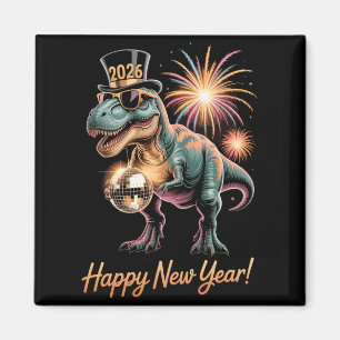 Imán Feliz Año Nuevo 2026 Camiseta Divertida de Dinosau