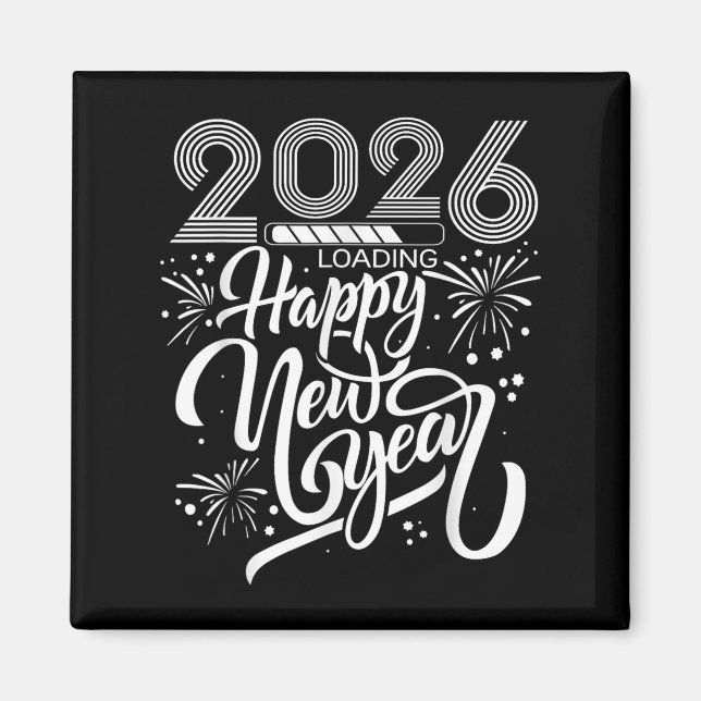 Imán Feliz Año Nuevo 2026 cargando fuegos artificiales  (Frente)