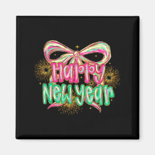 Imán Feliz Año Nuevo 2026 Coquette Bow Vintage Gif Dive