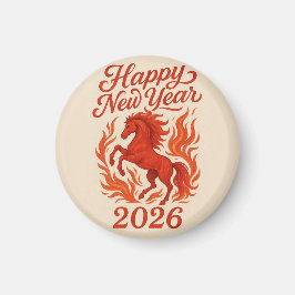 Imán Feliz Año Nuevo 2026 Fiery Horse