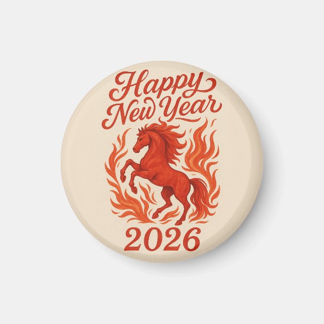 Imán Feliz Año Nuevo 2026 Fiery Horse (Frente)