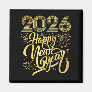 Imán Feliz Año Nuevo 2026, fuegos artificiales