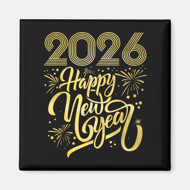 Imán Feliz Año Nuevo 2026, fuegos artificiales (Frente)