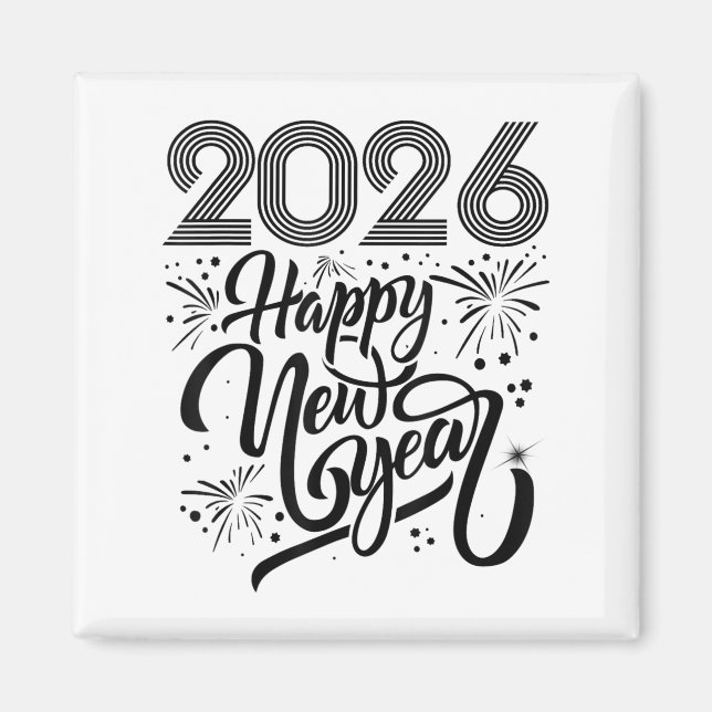 Imán Feliz Año Nuevo 2026, fuegos artificiales (Frente)