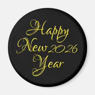 Imán Feliz Año Nuevo 2026 Guión negro y amarillo