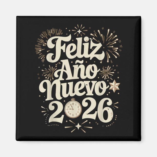 Imán Feliz Año Nuevo 2026 Happy New Year Spanish Mexica (Frente)