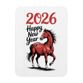 Imán Feliz Año Nuevo 2026 Tarjeta Ilustracion de Caball