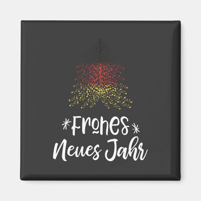 Imán Feliz Año Nuevo árbol de Navidad con bandera alema (Frente)