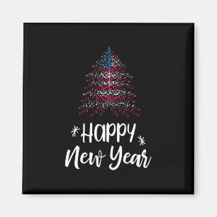 Imán Feliz Año Nuevo árbol de Navidad con bandera estad