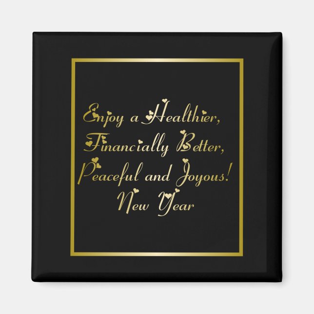 Imán Feliz Año Nuevo con corazones (Frente)